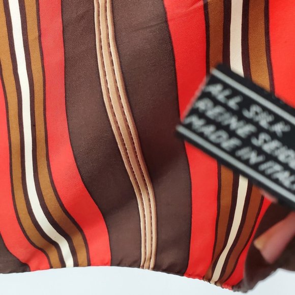 Daniel La Foret Silk Scarf Hand Rolled Brown Multicolor Geometric Striped - Picture 9 of 12